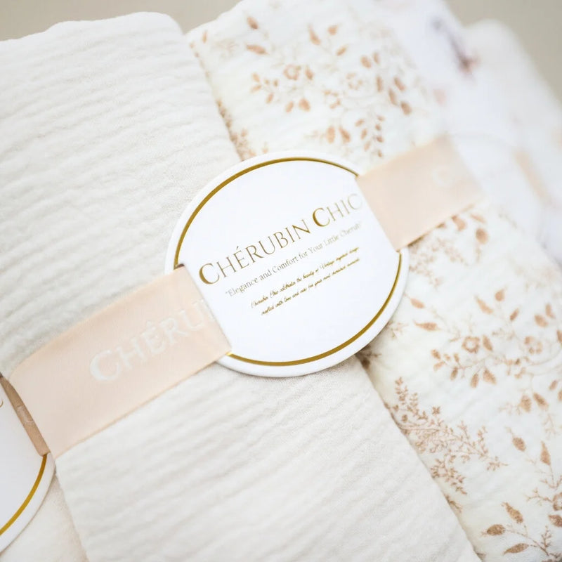 Vintage Baby Blanket: Silky Soft, Hypoallergenic Comfort Set of 2 -Beige & Floral Taupe