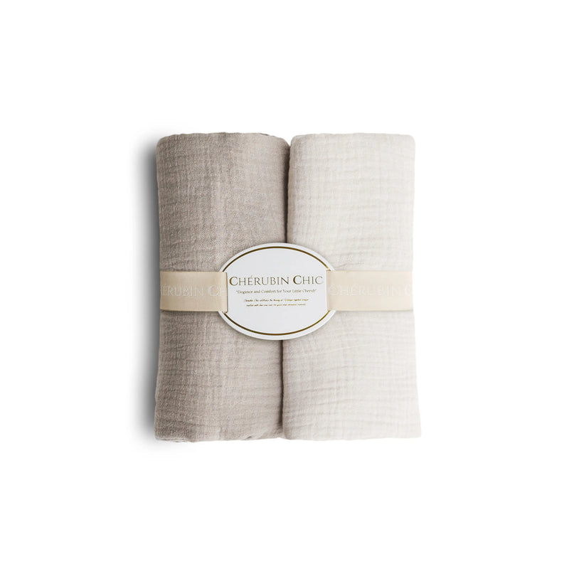 Vintage Baby Blanket: Silky Soft, Hypoallergenic Comfort  Set of 2 - Nude and Beige