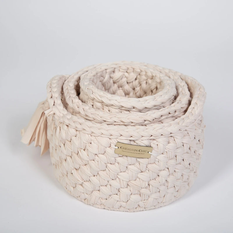 Vintage Knit Baby Basket Set – Cream