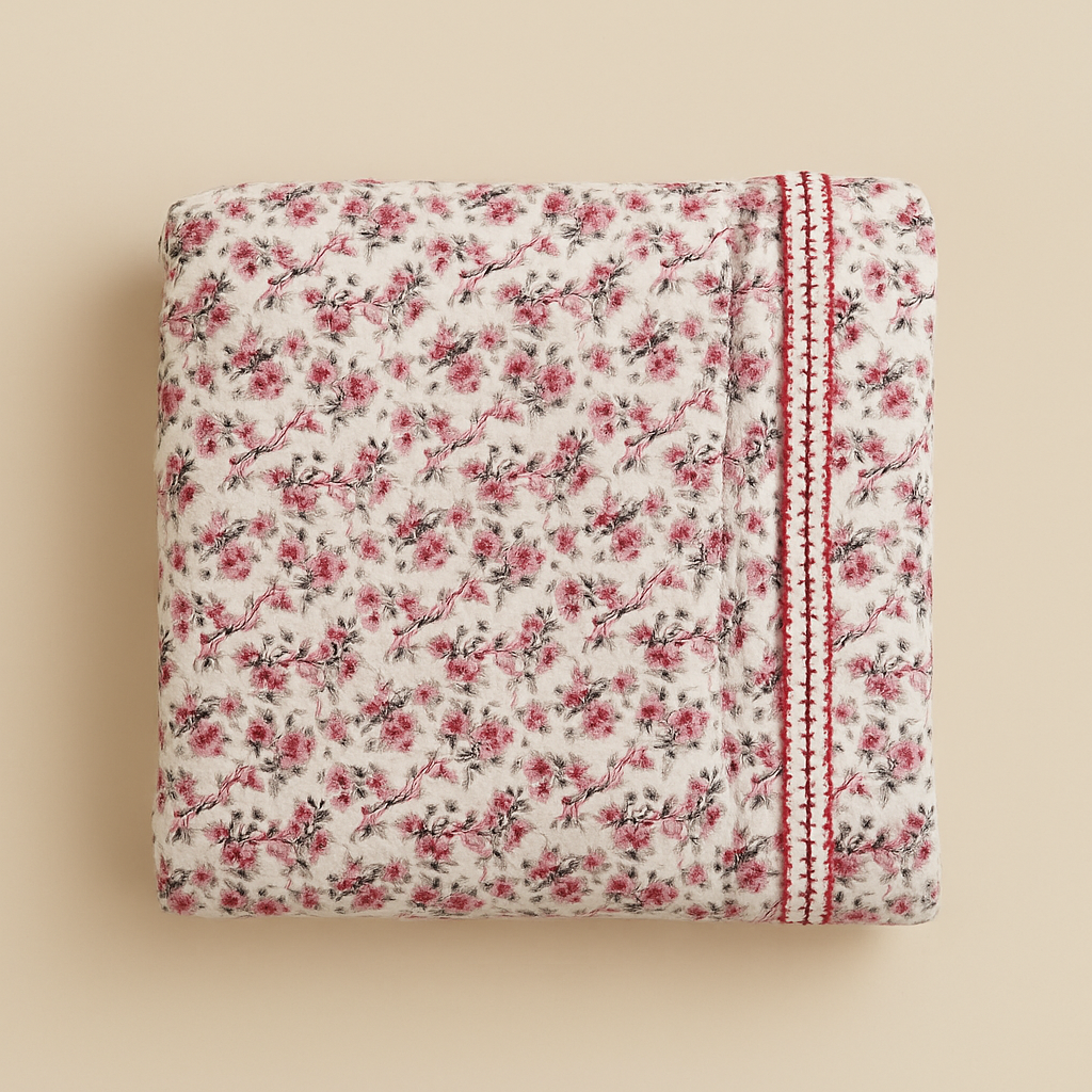 Muslin Baby Swaddle Blanket: 6 Layers- Vintage Red Floral