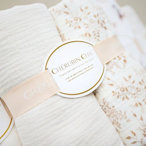 Vintage Baby Blanket: Silky Soft, Hypoallergenic Comfort Set of 2 -Beige & Floral Taupe
