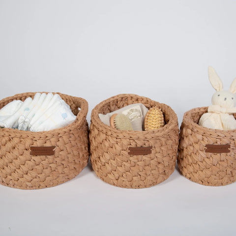 Vintage Knit Baby Basket Set – Brown