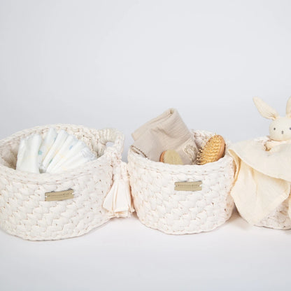 Vintage Knit Baby Basket Set – Cream