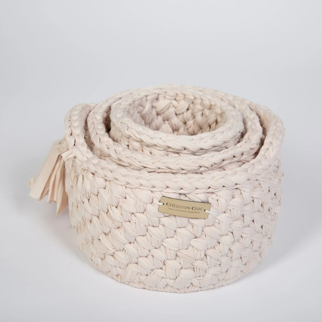 Vintage Knit Baby Basket Set – Cream