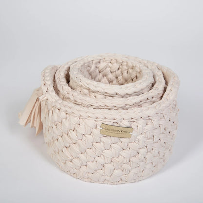 Vintage Knit Baby Basket Set – Cream