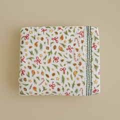 Muslin Baby Swaddle Blanket: 6 Layers- Holiday Green Vintage