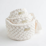 Vintage Knit Baby Basket Set – White