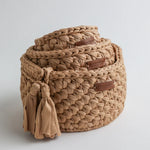 Vintage Knit Baby Basket Set – Brown