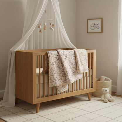 Muslin Baby Swaddle Blanket: 6 Layers – Floral Beige