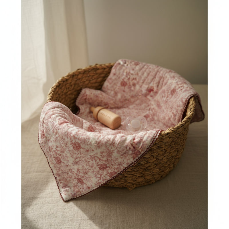 Vintage Bedding Set Double-Sided Blanket & Pillow Organic Cotton –ROSE PINK