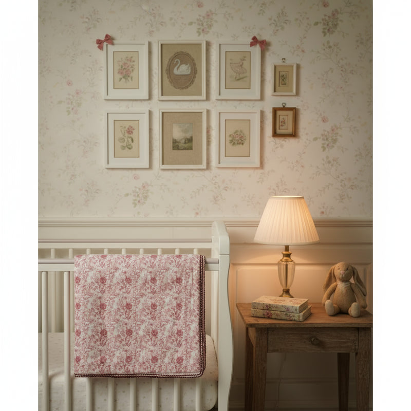 Vintage Bedding Set Double-Sided Blanket & Pillow Organic Cotton –ROSE PINK