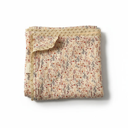 Muslin Baby Swaddle Blanket: 6 Layers – Floral Beige