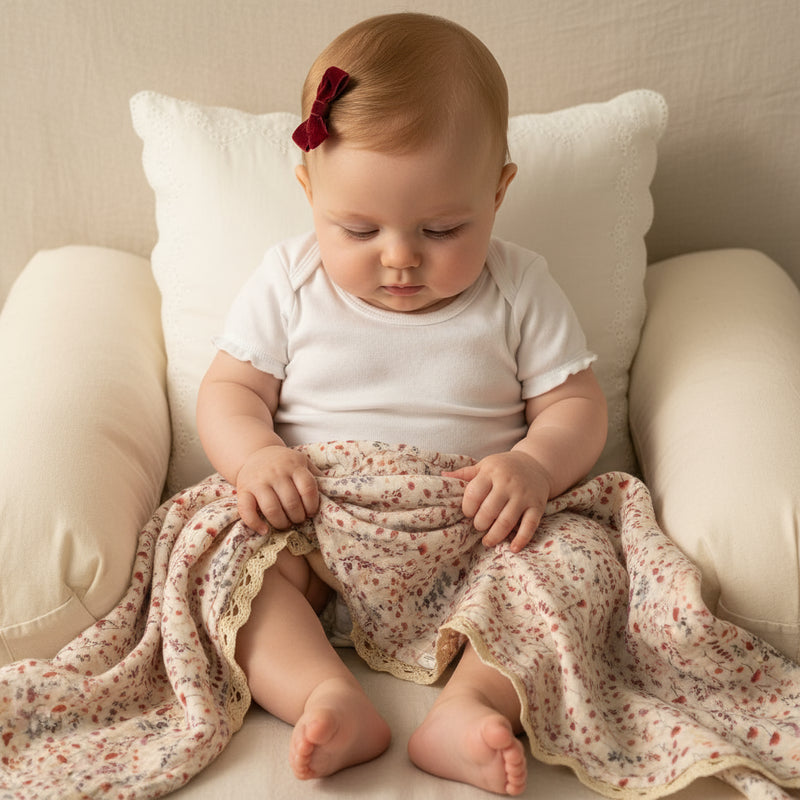 Muslin Baby Swaddle Blanket: 6 Layers – Floral Beige