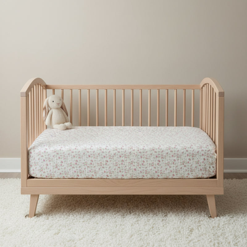 Organic Cotton Sheet for Nursery Floral Design Baby Bedding French Flower Crib Mattress Soft Muslin