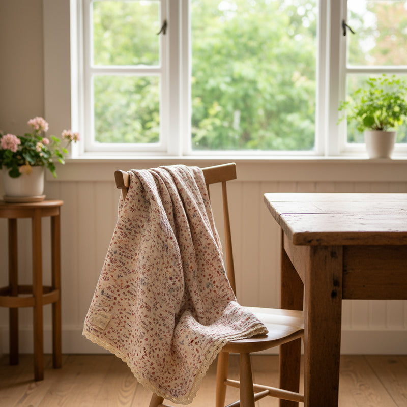 Muslin Baby Swaddle Blanket: 6 Layers – Floral Beige