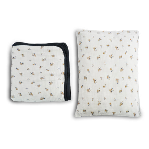 Vintage Bedding Set Double-Sided Blanket & Pillow Organic Cotton – Ditsy Marker