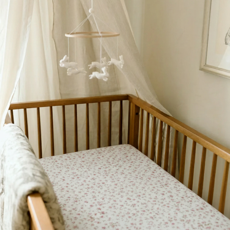 Organic Cotton Sheet for Nursery Floral Design Baby Bedding French Flower Crib Mattress Soft Muslin