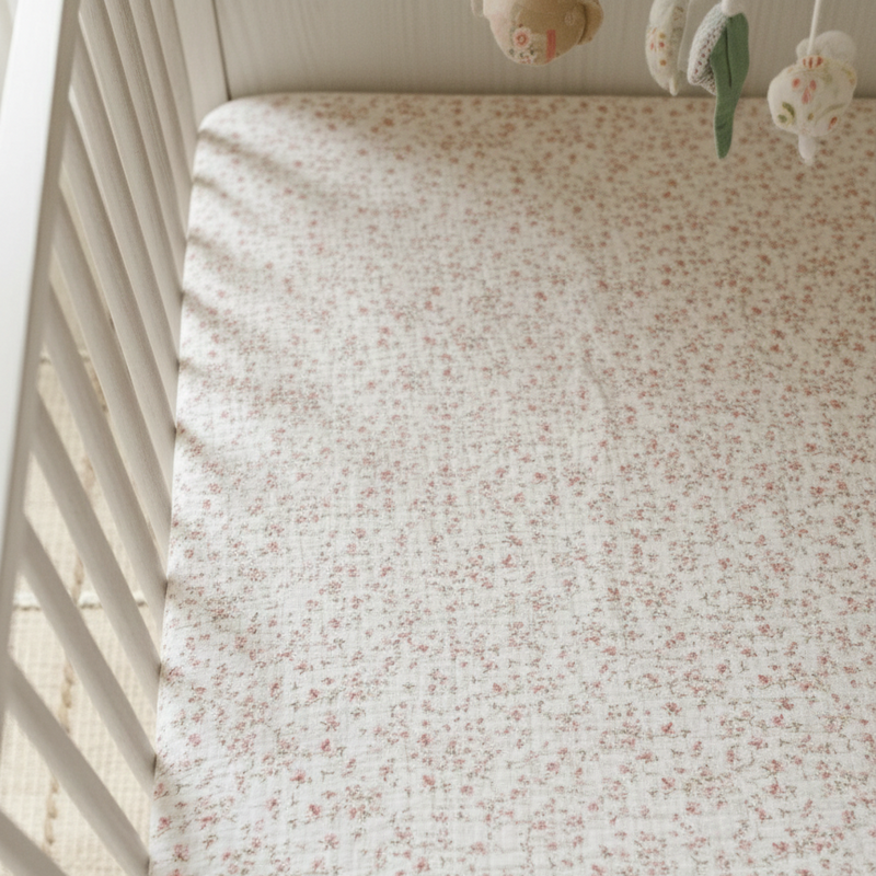 Organic Cotton Sheet for Nursery Floral Design Baby Bedding French Flower Crib Mattress Soft Muslin