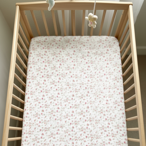 Organic Cotton Sheet for Nursery Floral Design Baby Bedding French Flower Crib Mattress Soft Muslin