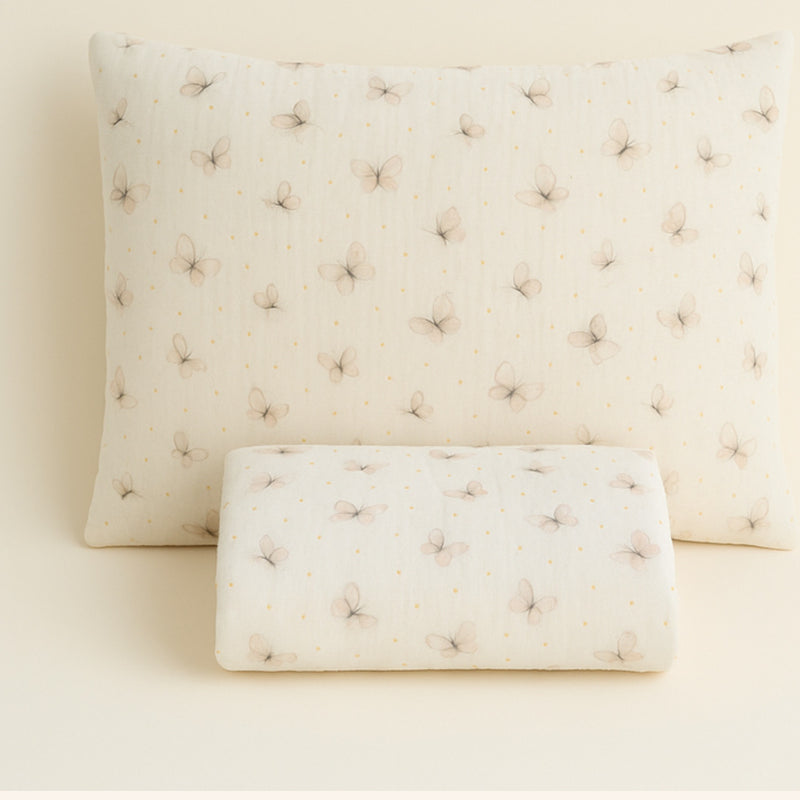 Vintage Bedding Set Double-Sided Blanket & Pillow Organic Cotton – Vintage Butterflies