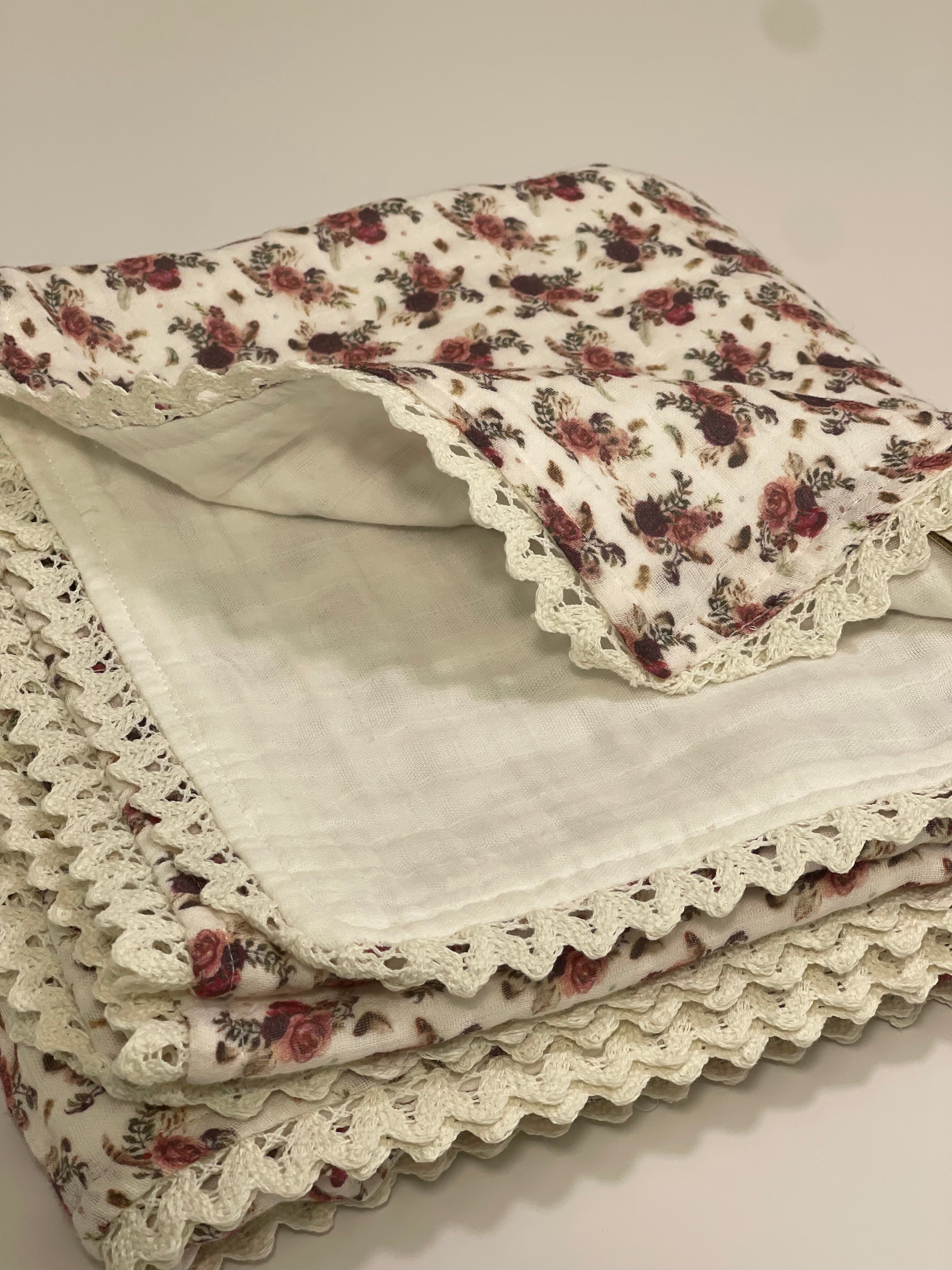 Muslin Baby Swaddle Blanket: 6 Layers- Red Floral Holiday