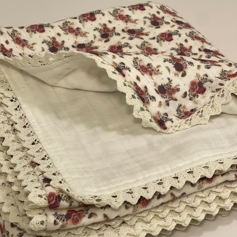 Muslin Baby Swaddle Blanket: 6 Layers- Red Floral Holiday