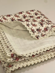 Muslin Baby Swaddle Blanket: 6 Layers- Red Floral Holiday