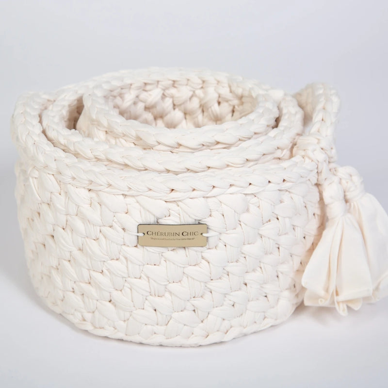 Vintage Knit Baby Basket Set – Cream