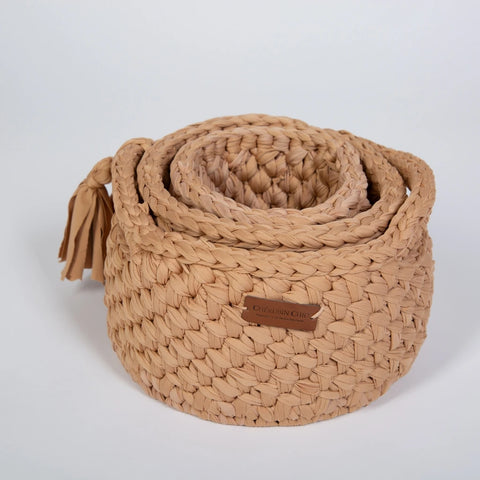 Vintage Knit Baby Basket Set – Brown
